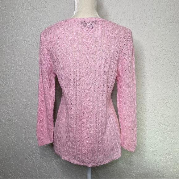 RALPH LAUREN Pink 100% Linen Cable open knit Sweater Size PL - Picture 5 of 11